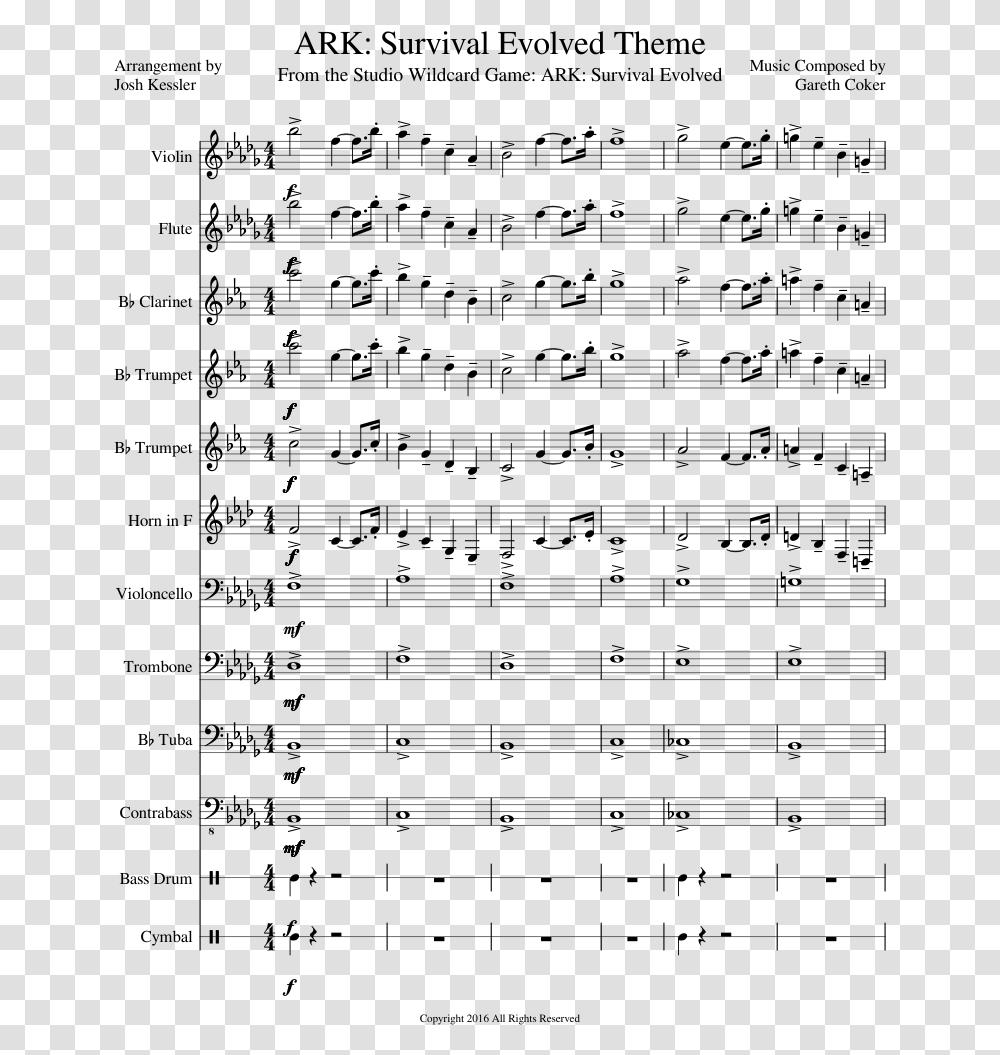 Ark Survival Evolved Theme Solo Violin Sheet Music, Gray, World Of Warcraft Transparent Png
