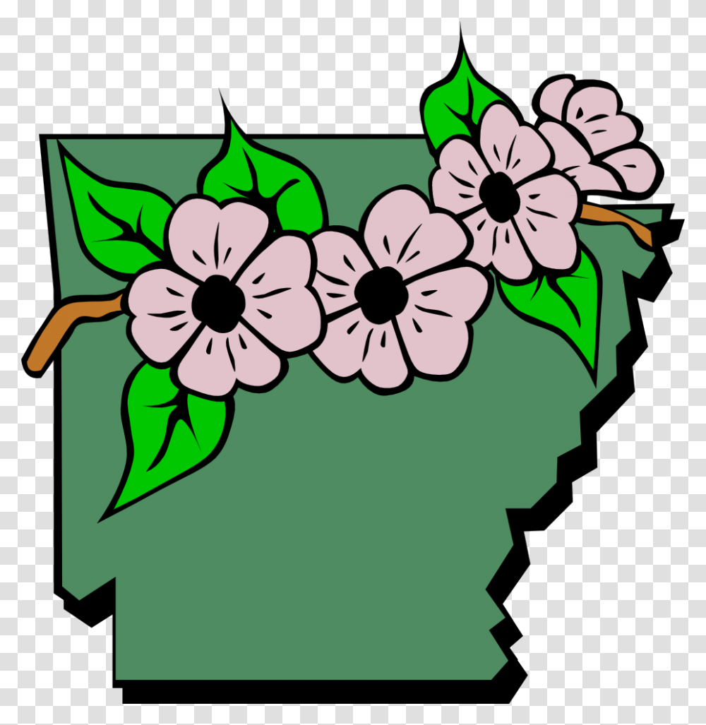 Arkansas Map And Flowers Drawing Arkansas State Flower, Floral Design, Pattern Transparent Png