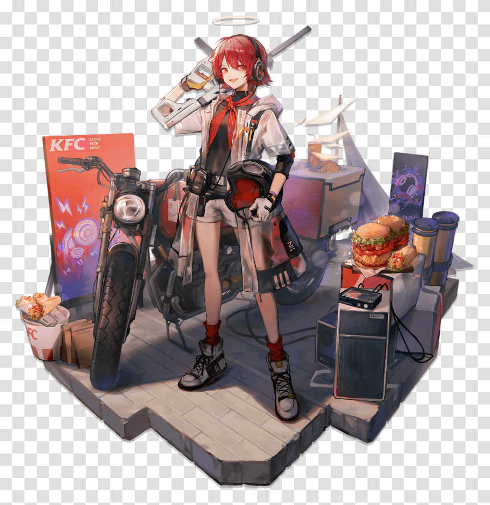 Arknights Video Game Tv Tropes Kfc Exusiai, Person, Wheel, Machine, Burger Transparent Png