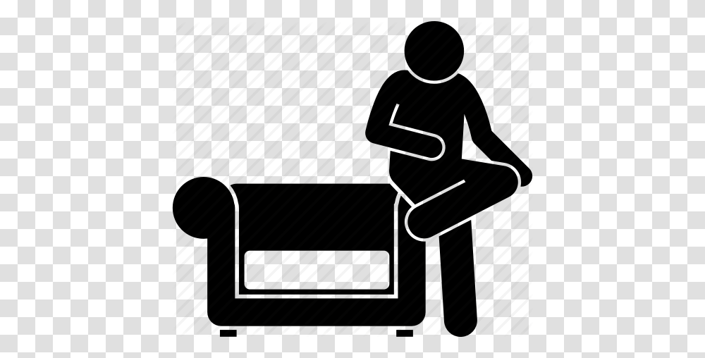Arm Rest Couch Man People Sitting Sofa Icon, Chair, Furniture, Silhouette, Piano Transparent Png