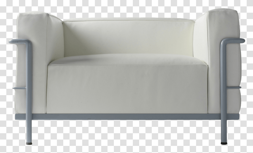 Armchair White Leather Corbusier Furniture, Couch, Foam Transparent Png