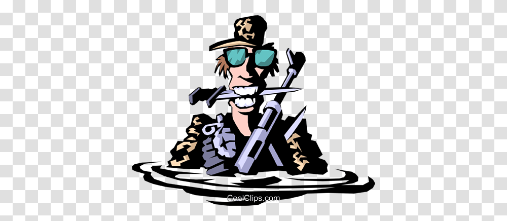 Armed To The Teeth Royalty Free Vector Clip Art Illustration, Person, Hat, Pirate Transparent Png