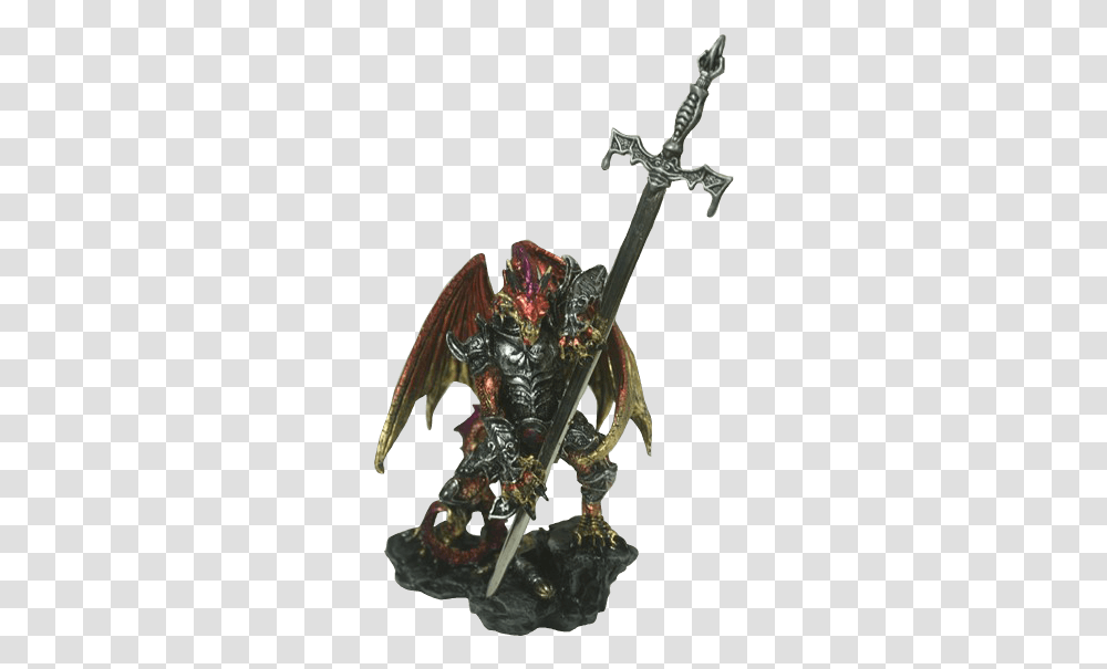 Armored Red Dragon With Giant Sword Statue Figurine, Weapon, Weaponry, Bronze Transparent Png