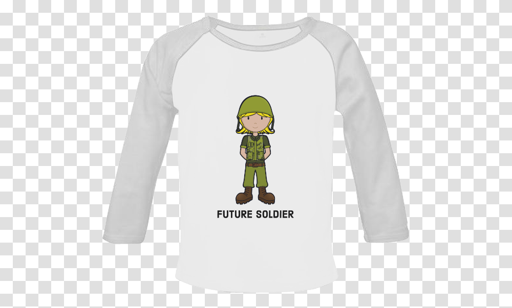 Army Girl Illustration Baby Organic Long Sleeve Shirt Army Girl Cartoon, Apparel, Person, Human Transparent Png