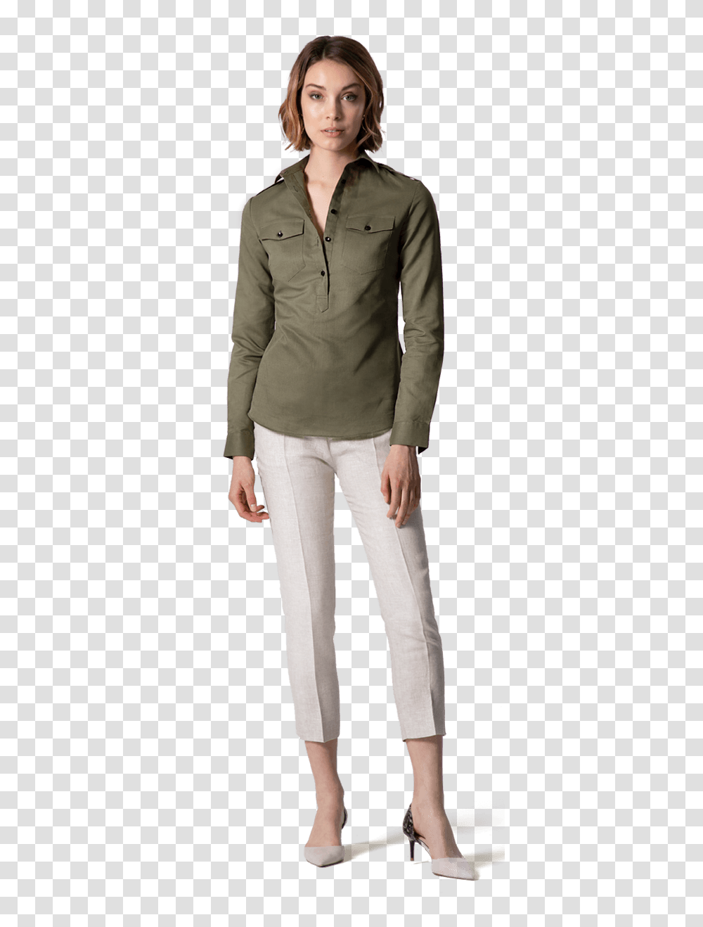 Army Green Linen Cotton Dress Shirt With Pockets Formal Wear, Sleeve, Long Sleeve, Person Transparent Png