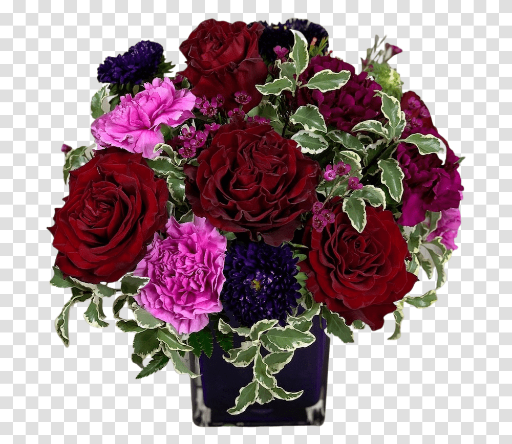Arrangement Of Red Roses Purple Carnations Lavender Garden Roses, Plant, Flower, Blossom Transparent Png