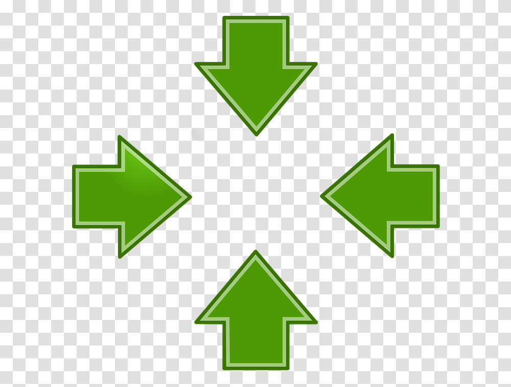Arrows Green Left Right Up Down Pointing Icon 4 Arrows Pointing Inwards Logo, Recycling Symbol, Star Symbol, Cross Transparent Png