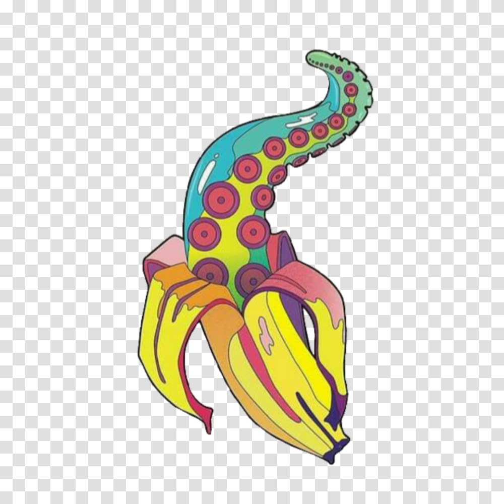 Art Bananna Tentacle Edits Popart Overlay Stickers, Sea Life, Animal, Food, Seafood Transparent Png