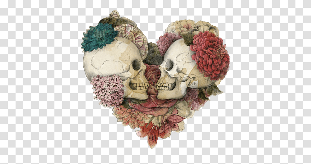 Art Dark Flower Skull Trans Parent • Two Skulls In A Heart, Ornament, Accessories, Accessory, Plant Transparent Png