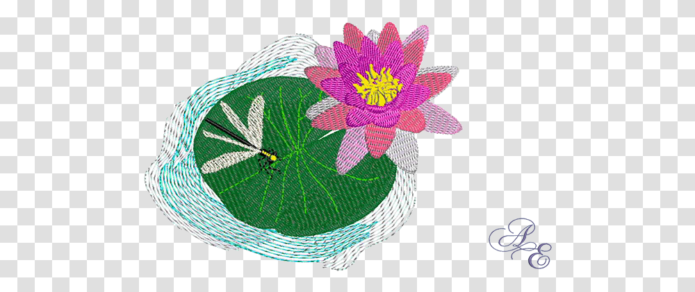 Art Of Embroidery Dragonfly On Water Lily Machine Sacred Lotus, Pillow, Cushion, Pattern, Rug Transparent Png