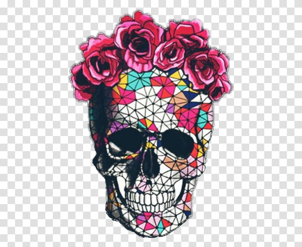 Art Skeleton Roses Tumblr Halloween Freetoedit Sugar Skull Tattoo Flower Crown, Head, Mask, Face Transparent Png