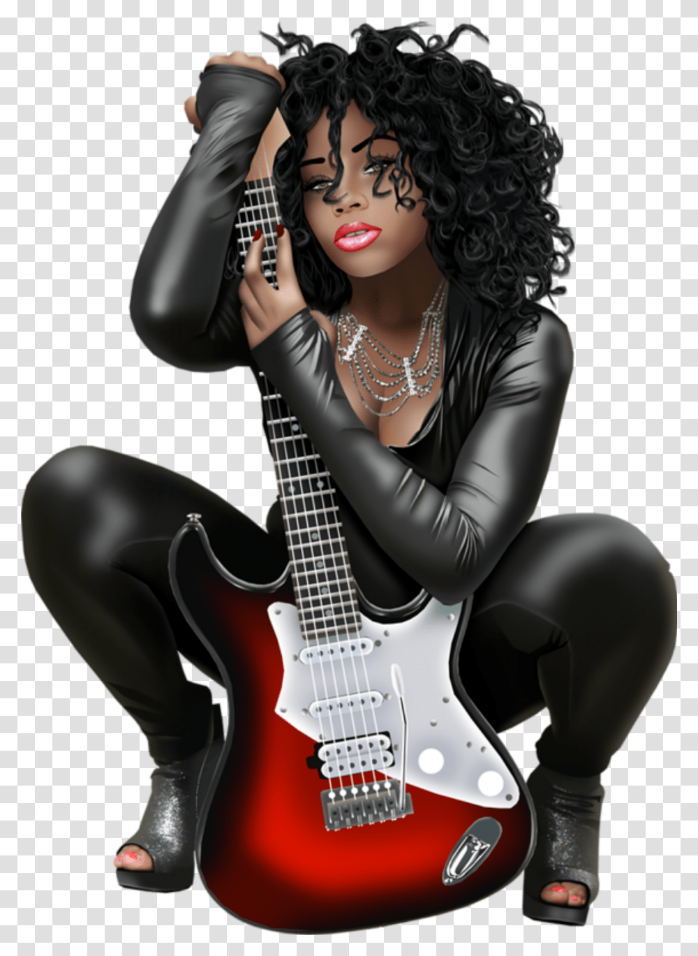 Art Woman Girl Guitar Leather Rocker Stickers, Leisure Activities, Musical Instrument, Necklace, Jewelry Transparent Png