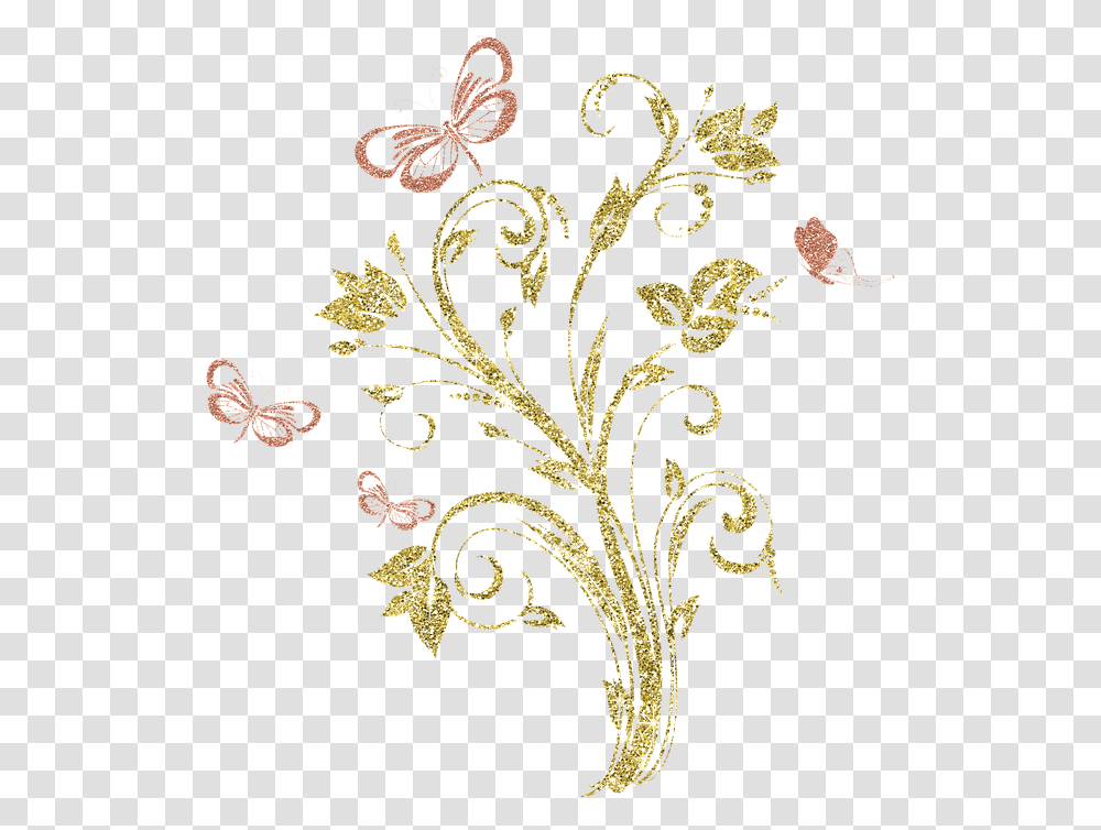 Artflowerpatternwall Sticker Gold Butterfly, Floral Design, Lace Transparent Png