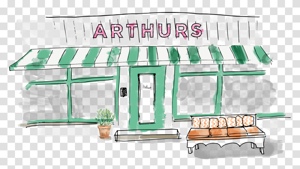 Arthurs Nosh Bar Window, Text, Furniture, Housing, Meal Transparent Png