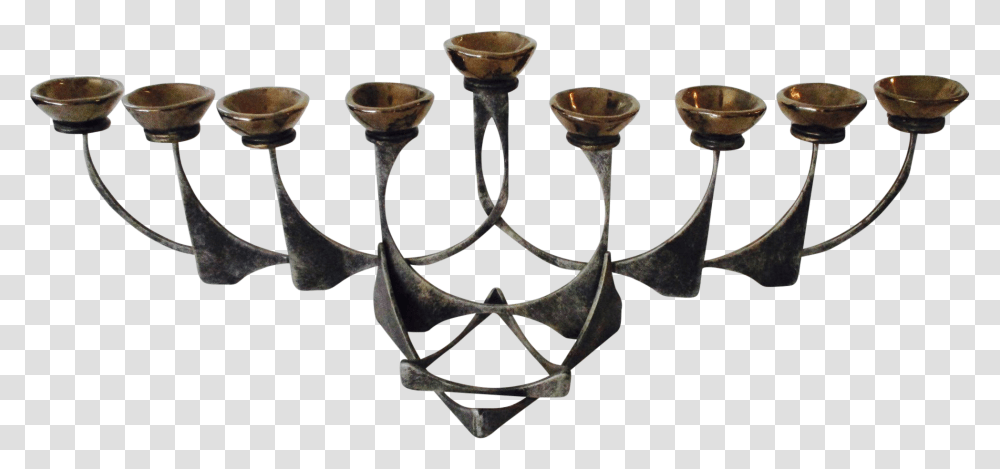 Artisan Modernist Menorah Oil Lamp Chanukah Judaica, Glass, Goblet, Bronze, Chandelier Transparent Png