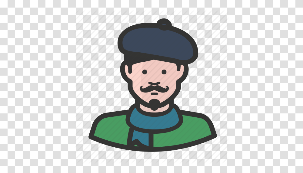 Artist Beret French Man Moustache Scarf Icon, Face, Performer, Military Uniform, Head Transparent Png
