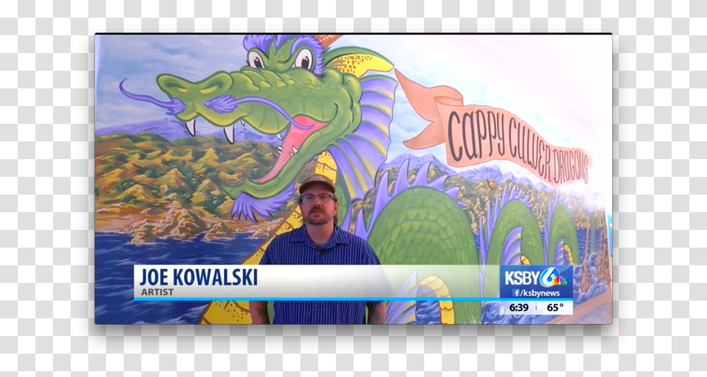 Artist Joe Kowalski With The New Dragon Mural At Cappy Poster, Person, Water, Sea, Outdoors Transparent Png