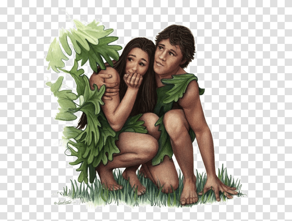 Artistic Perspective Of Adam And Eve Hiding Pdi Adam And Eve With Fig Leaves, Person, Advertisement, Poster, Female Transparent Png