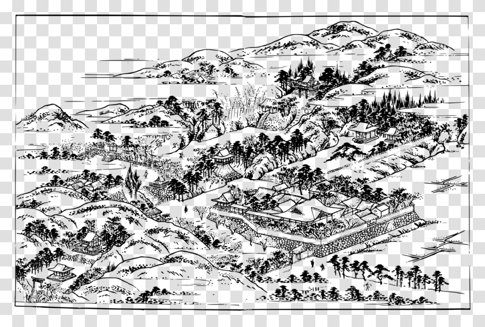 Artmonochrome Photographyartwork Feudal Japanese Village Map, Gray, World Of Warcraft Transparent Png