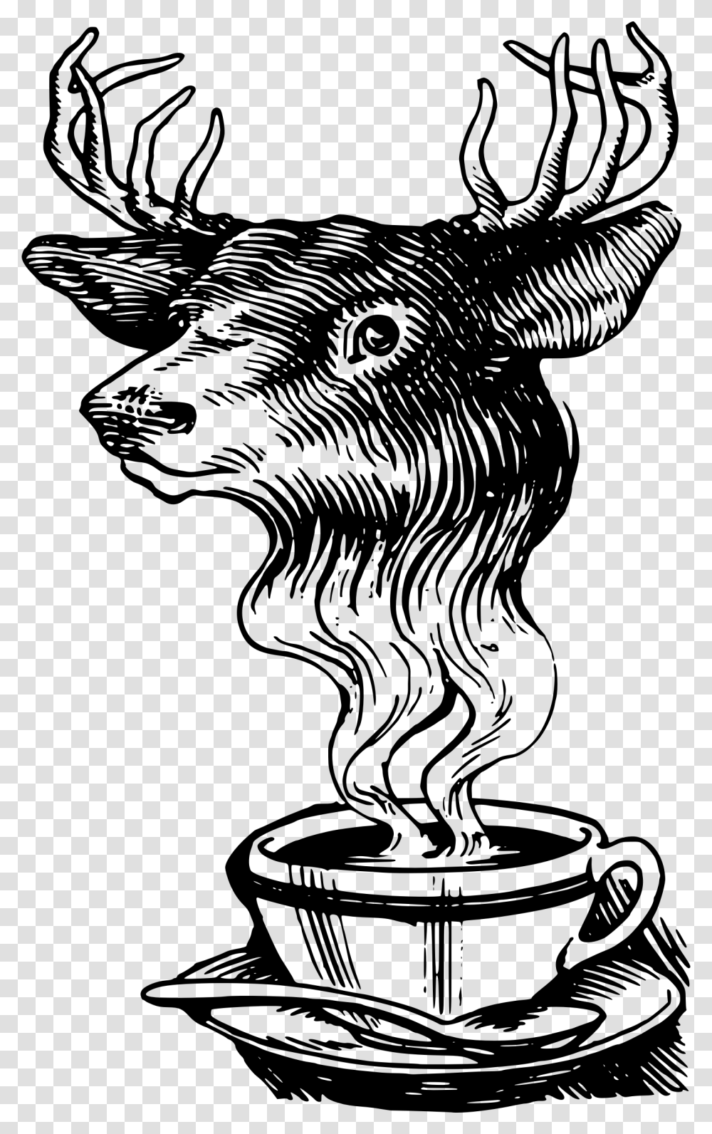 Artmonochrome Photographydeer Elk Drinking Coffee, Gray, World Of Warcraft Transparent Png