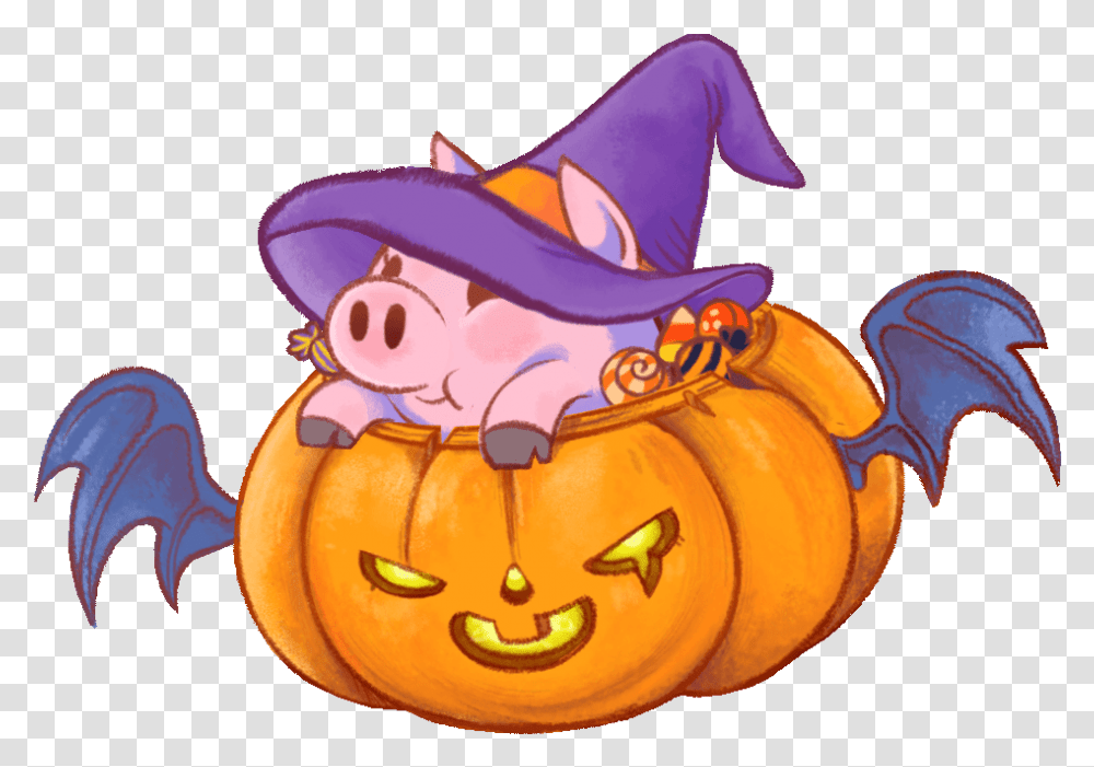 Artstation Happy Halloween In Chinese Pig Year 2019 Karin Tai Cartoon, Plant, Pumpkin, Vegetable, Food Transparent Png