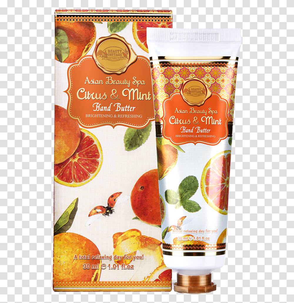 Asian Beauty Spa Citrus Amp Mint Hand Butter, Label, Bottle, Plant Transparent Png