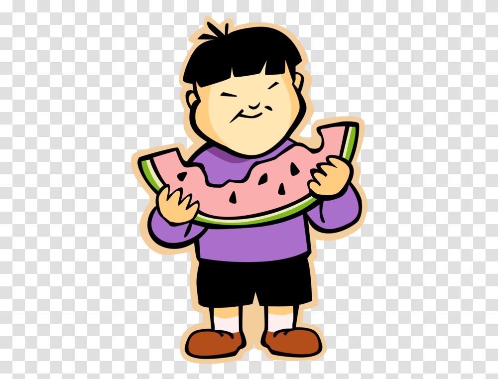 Asian Boy Eats Eating Watermelon Clipart Full Size Asian Boy Clipart, Plant, Fruit, Food, Person Transparent Png