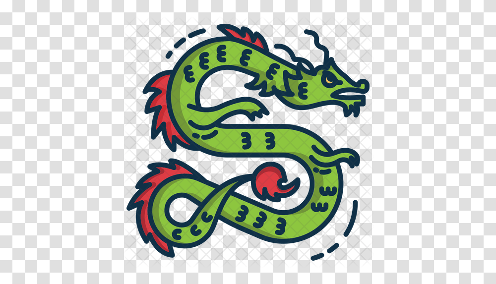 Asian Dragon Icon Of Colored Outline Illustration, Wheel, Machine, Animal, Snake Transparent Png