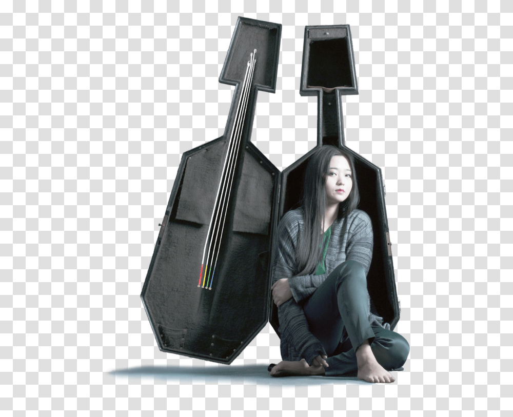 Asian Girl Sitting In A Cello Suitcase, Person, Human, Musical Instrument, Sweets Transparent Png