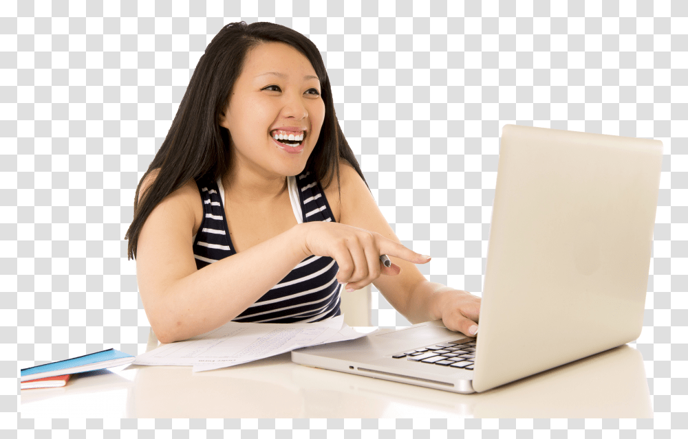Asian Girl Using Laptop Transparent Png