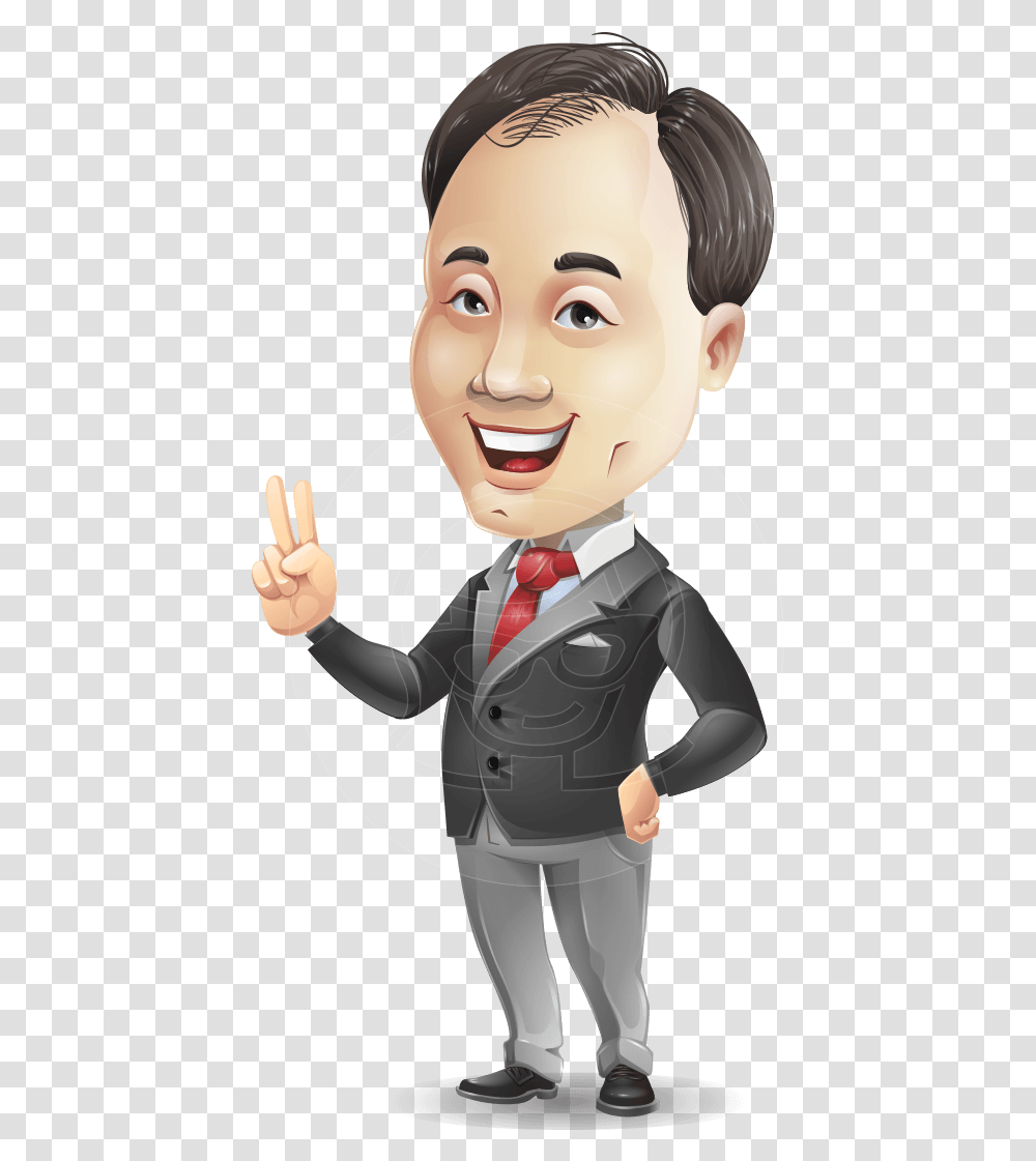 Asian Man Business Character Cartoon, Person, Human, Performer, Tie Transparent Png