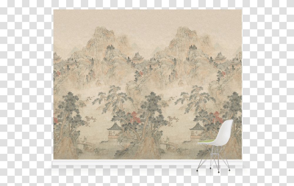 Asian Scene Wallpaper Blue, Chair, Furniture, Painting Transparent Png