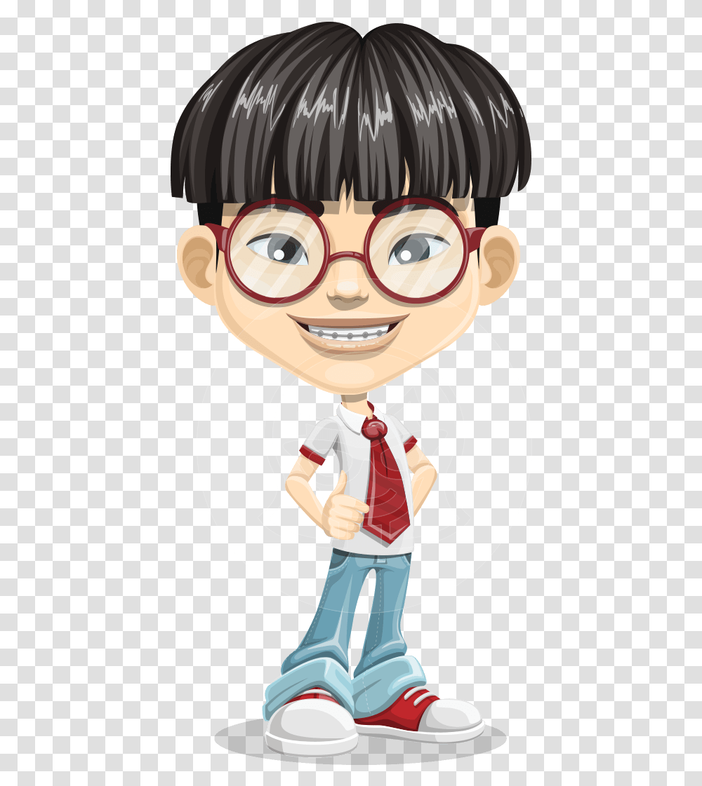 Asian School Boy Cartoon Vector Character Aka Jeng Chinese Boy Cartoon Characters, Toy, Tie, Accessories, Accessory Transparent Png