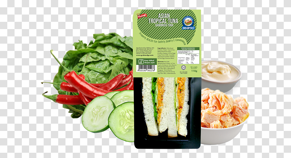 Asian Tropical Tuna Sandwich Grab And Go, Plant, Food, Vegetable, Lunch Transparent Png