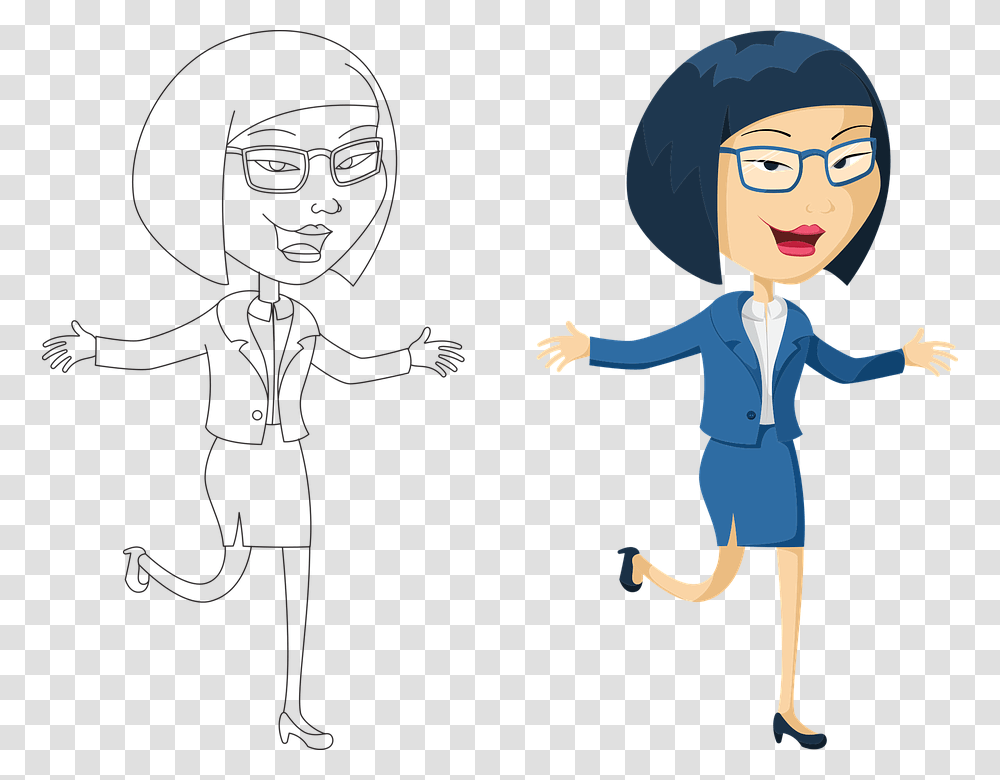 Asian Woman Business Woman Female Happy Woman Female Business Cartoon, Person, Face, People, Hand Transparent Png