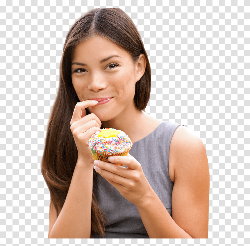 Asian Woman Eating Sweet Cake Woman Eating Cake, Sweets, Food, Confectionery, Person Transparent Png
