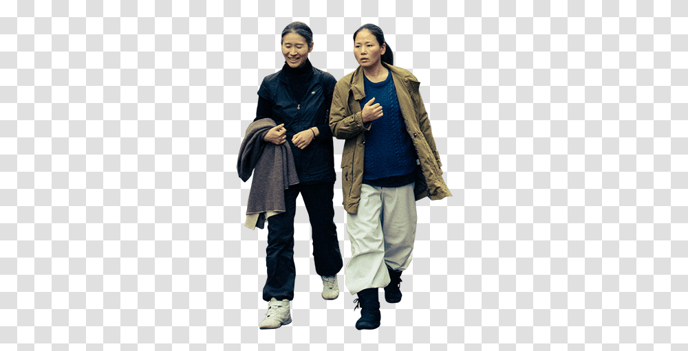 Asian Women Shopping Front View Asian People Walking, Clothing, Pants, Person, Coat Transparent Png