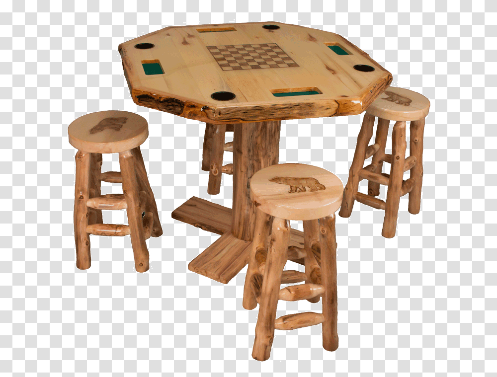Aspen Log Round Game Table W Cup, Round Chair With Cup Holder And Table