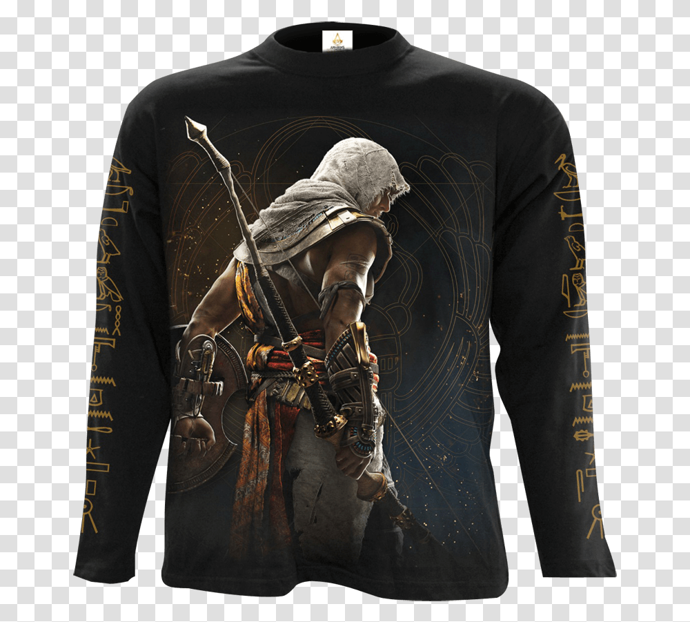 Assassins Creed Origins Black Long Sleeve T Shirt Assassin's Creed Origins Mobile, Person, Sweatshirt, Sweater Transparent Png