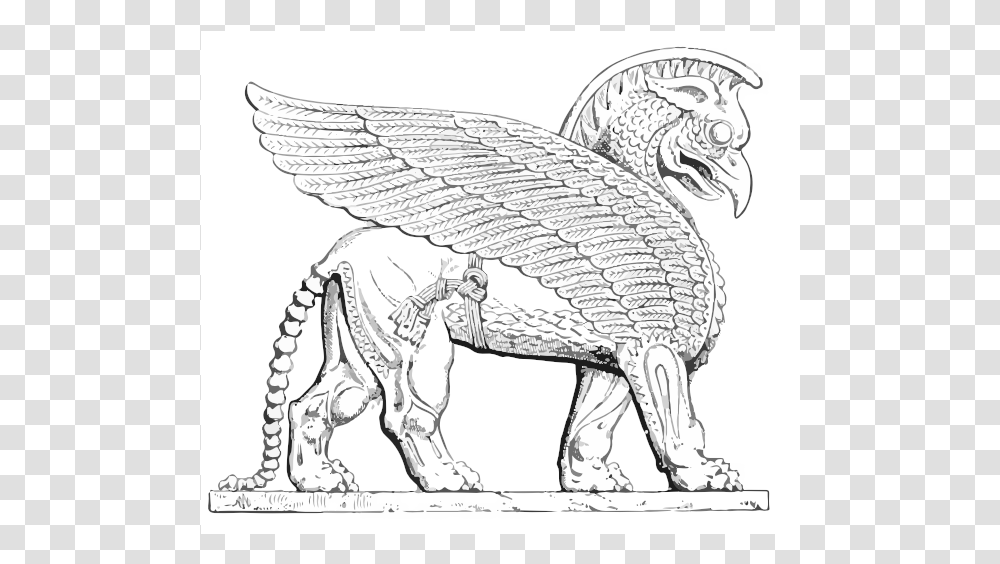 Assyrian Winged Lion Vector Image Mythical Beasts, Drawing, Sketch, Bird Transparent Png