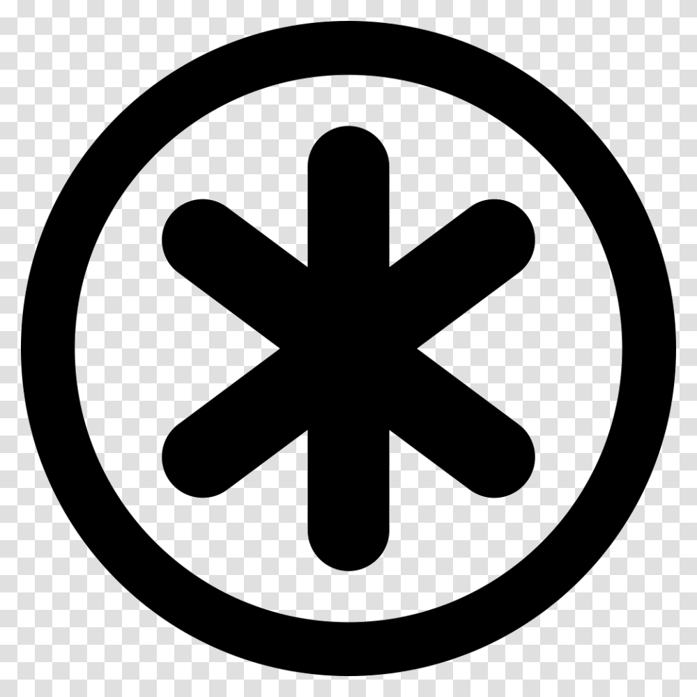Asterisk Star Symbol In Circular Button Bitcoin Logo, Stencil, Trademark, Sign, Cross Transparent Png