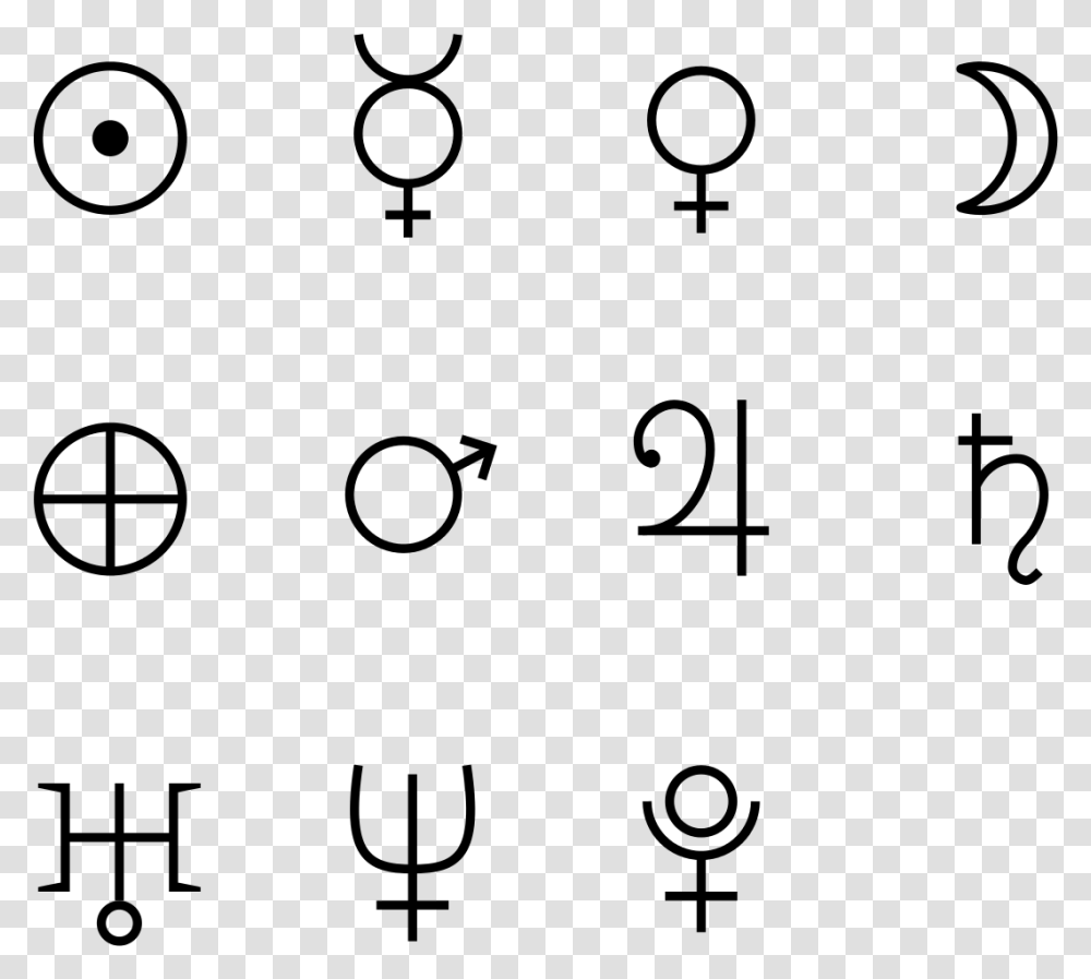 Astrological Glyphs Of Planets Alchemy Symbols For The Planets, Gray, World Of Warcraft Transparent Png