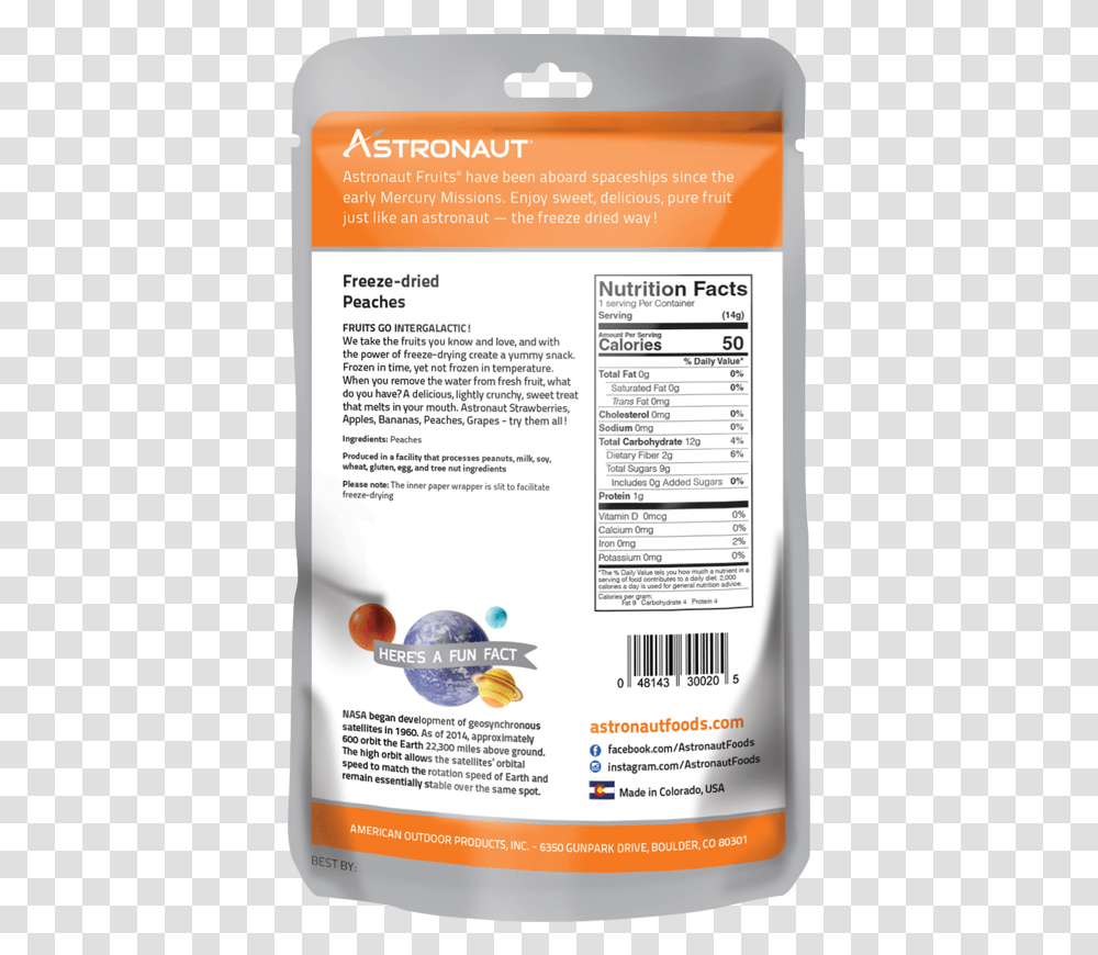 Astronaut Freeze Dried Fruit 160 Peaches Back Dry Fruits Packaging Labels, Poster, Advertisement, Flyer Transparent Png