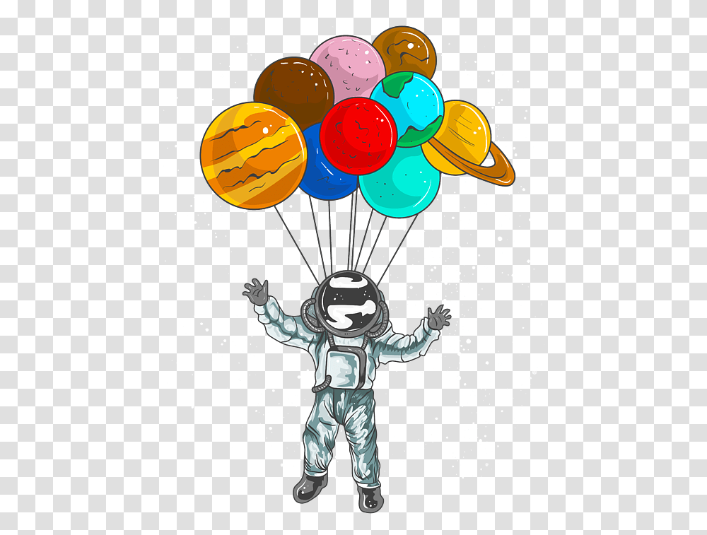 Astronaut In Space Flying With Planet Balloon, Person, Human Transparent Png