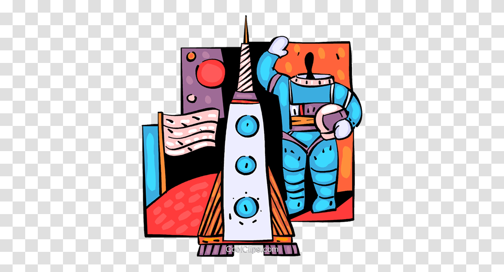 Astronaut Waving With Rocket Ship Royalty Free Vector Clip Art, Doodle, Drawing, Architecture, Building Transparent Png