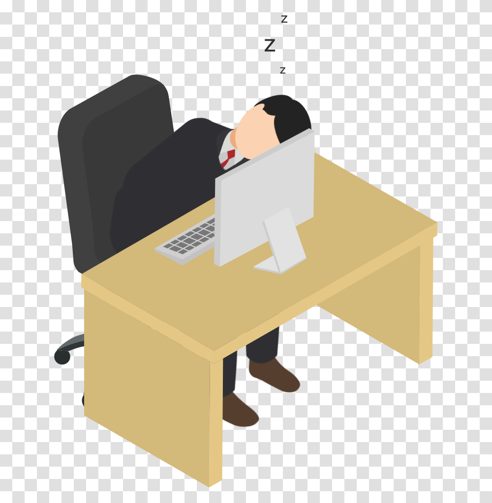 At Computer Sleep Isometric People Flat Hard, Furniture, Table, Desk, Sitting Transparent Png