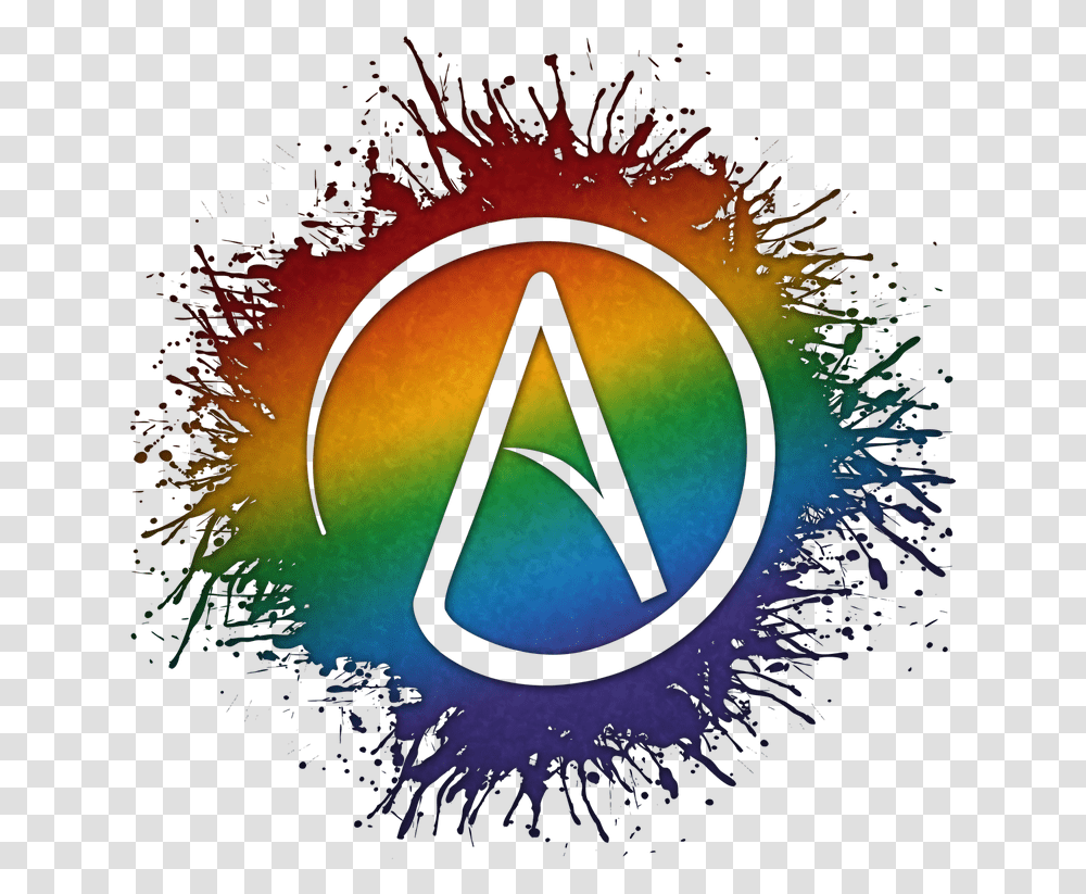Atheist Symbol Silhouetted Out Of Lgbtq Rainbow Paint Rainbow Atheist Symbol, Pattern, Triangle, Light, Outdoors Transparent Png
