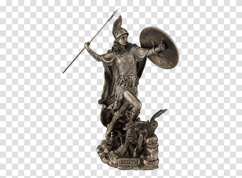 Athena Throwing Javelin With Owl Of Wisdom Athena Statue, Bronze, Sculpture, Person Transparent Png