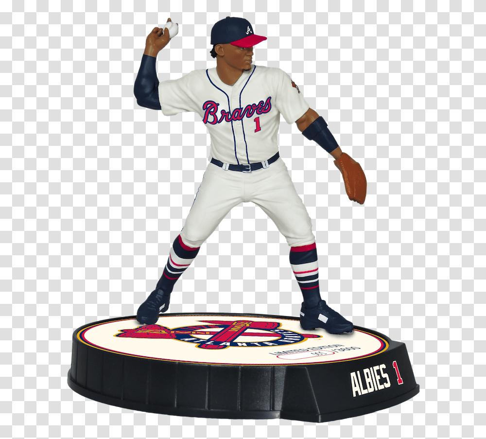 Atlanta Braves Ozzie Albies Figure Baseball Protective Gear, Person, Human, People, Clothing Transparent Png
