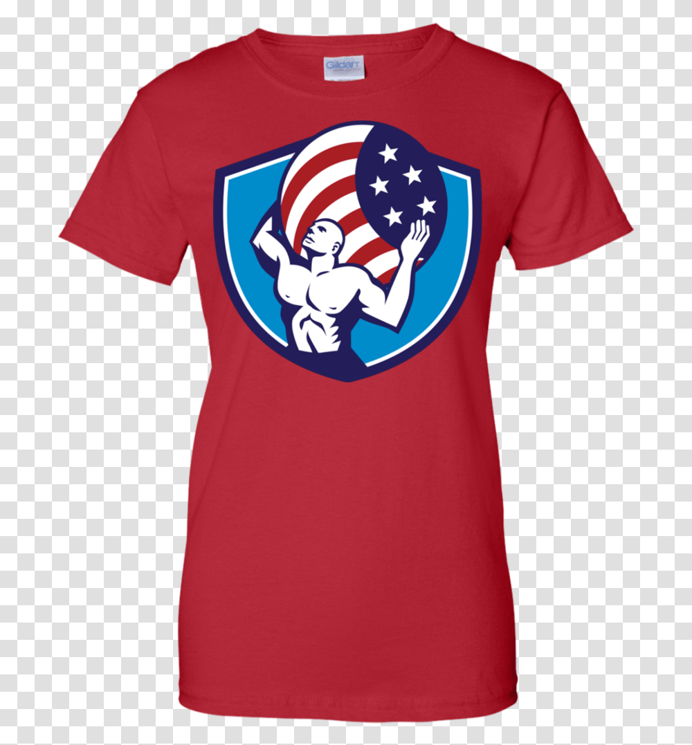 Atlas Carrying Globe Usa Flag Crest Retro Cartoon, Apparel, Hand, T-Shirt Transparent Png